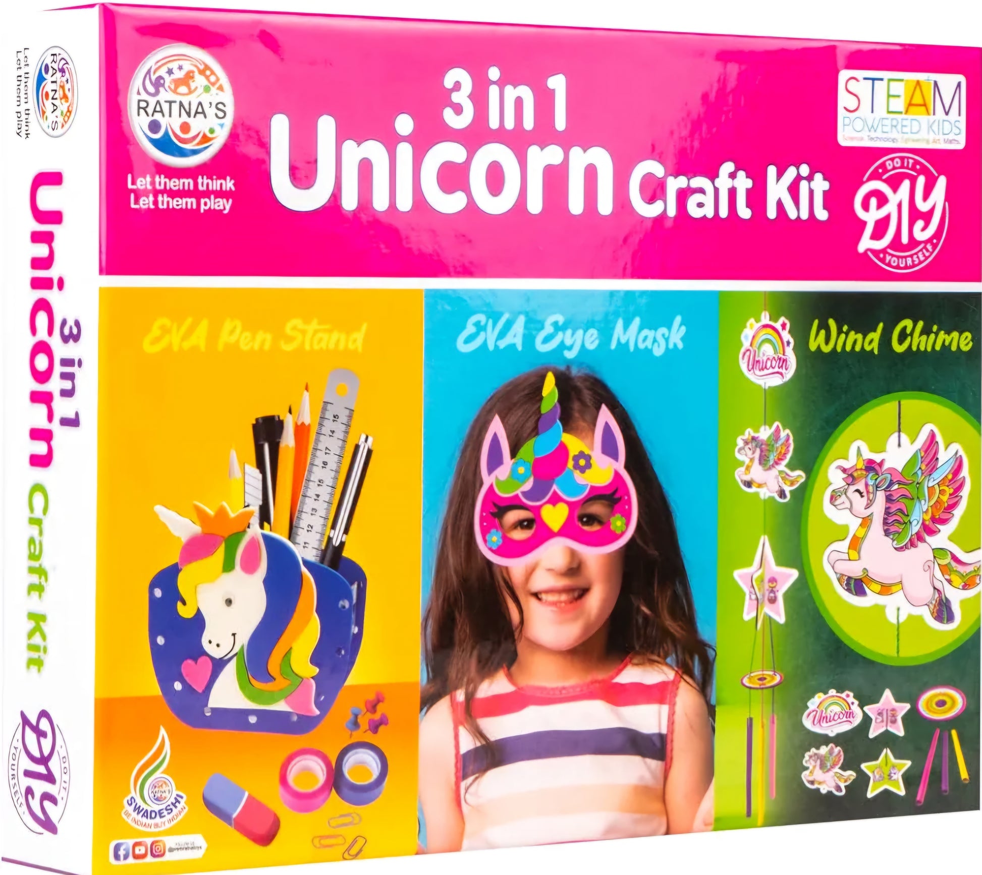 Unicorn Craft Kit 3 in 1 EVA DIY Kit to Make Pen Stand Wind Chime and Eye Mask STEAM Powered Art and Craft for Kids 5 Years