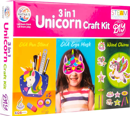 Unicorn Craft Kit 3 in 1 EVA DIY Kit to Make Pen Stand Wind Chime and Eye Mask STEAM Powered Art and Craft for Kids 5 Years