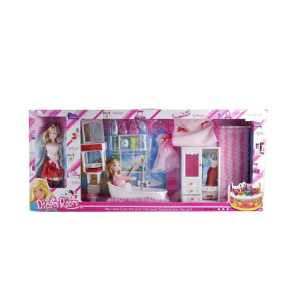 2 DOLLS WITH COMPELET ROOM SET