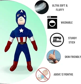 Captain America Action Figure Soft Toy  Delicate Stuffed Plush Superhero for Kids Avenger Hangable Toy