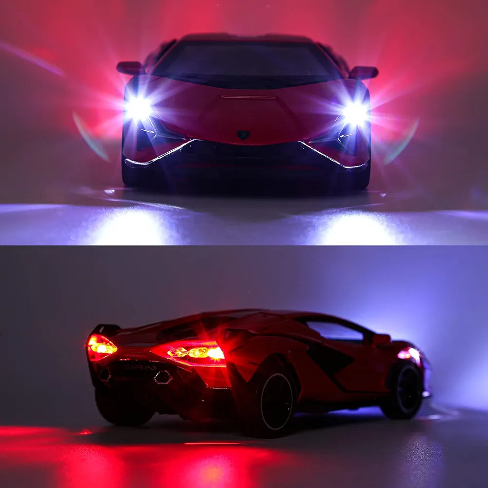 Diecast Lamborghini Alloy Metal Pull Back Die-Cast Car Scale Model Pullback with Sound Light Mini Auto Toy car for Kids Best Gifts Toys for Kids Boys