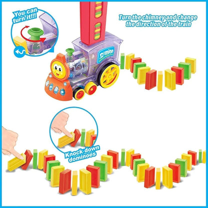 Fun Train Block Set Domino Train Toy with Music and 3D lights  Automatic Domino Block Laying Toy Train Set for Kids Fun