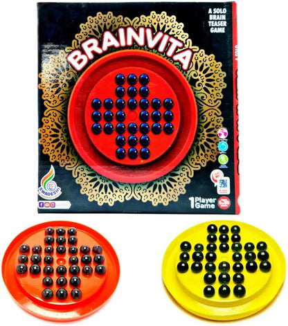 Brainvita Goli kundu Kanche Board Game with 32 Glass Marble Solitaire for 1Player Board Game Indoor Kids Brain Development Mind Challenging Memory Intelligence Game