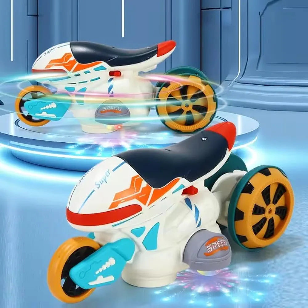 Motorcycle Toy for Kids Features 360 degrees rotation drift capabilities and interactive lighting and music for endless fun for kids