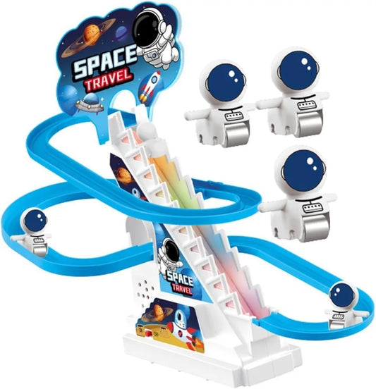 Astronaut Slide Toy Set Fun Automatic Stair Climb Astronaut Cartoon Race Track Set Little Lovely Astronaut Slide Toy Escalator Toy with Lights and Music