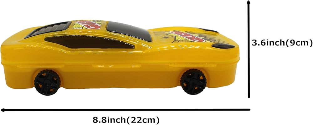 car shaped pencil box made of plastic.