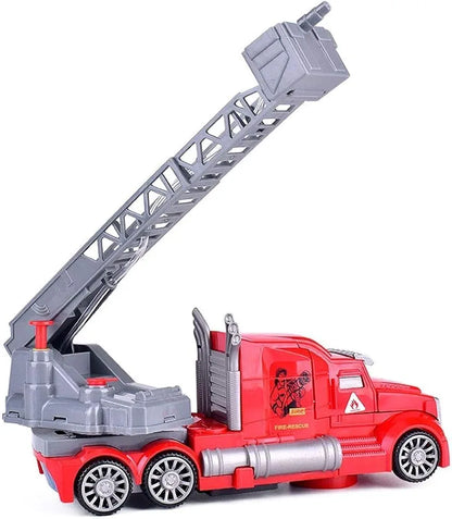 Fire Brigade Rescue Ladder Truck with Water Sprayable Cannon Deformable Robot Fire Truck Toy with Lights and Siren Sound Water Pump Hose to Shoot Water for Boys and Kids Birthday