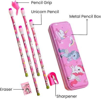 Unicorn Stationery Set for Kids, Cute Unicorn Gift Pack with Pencil Box Sharpener Eraser, Unicorn Stationery, School Stationery Kit,Gift Items for Girls