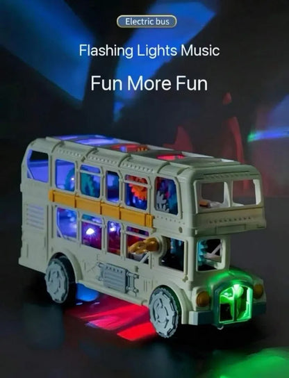 Light and Music Bus Toy Vehicle Kids Electric Bus Gear Vintage Double Decker Bus 360 Degree Rotation Gear Simulation Mechanical Bus Sound and Light Toys for Kids Boys and Girls