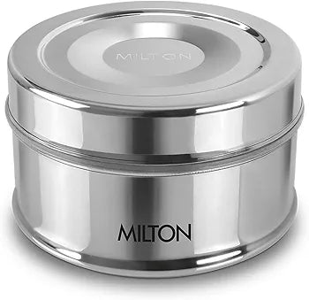 MILTON Steel Snack small Lunch Box PU Insulated Stainless Steel Container with Inner Partition Plate, 480 ml, Silver, for Travelling, School & Office