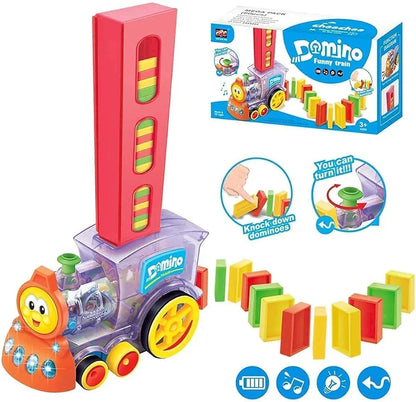 Fun Train Block Set Domino Train Toy with Music and 3D lights  Automatic Domino Block Laying Toy Train Set for Kids Fun