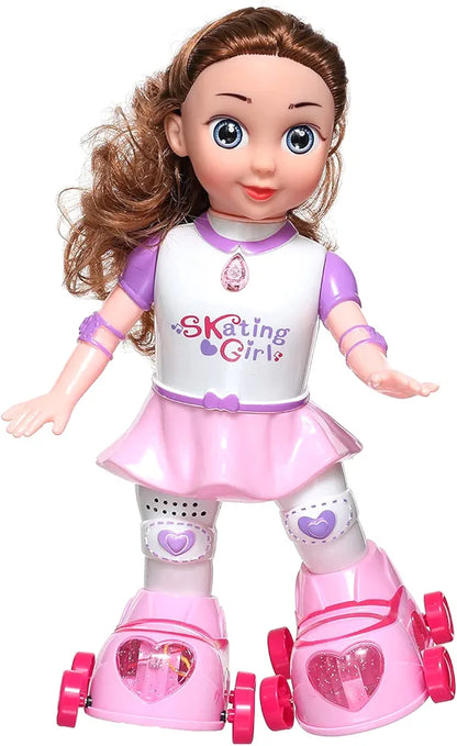 Beautiful Skating Girl. Battery-operated roller skating doll plays music and lights up with colorful LED lights for magical pretend play .