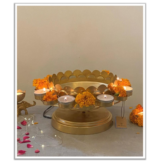 Diwali Electric Rotating Metal Urli with light Holder