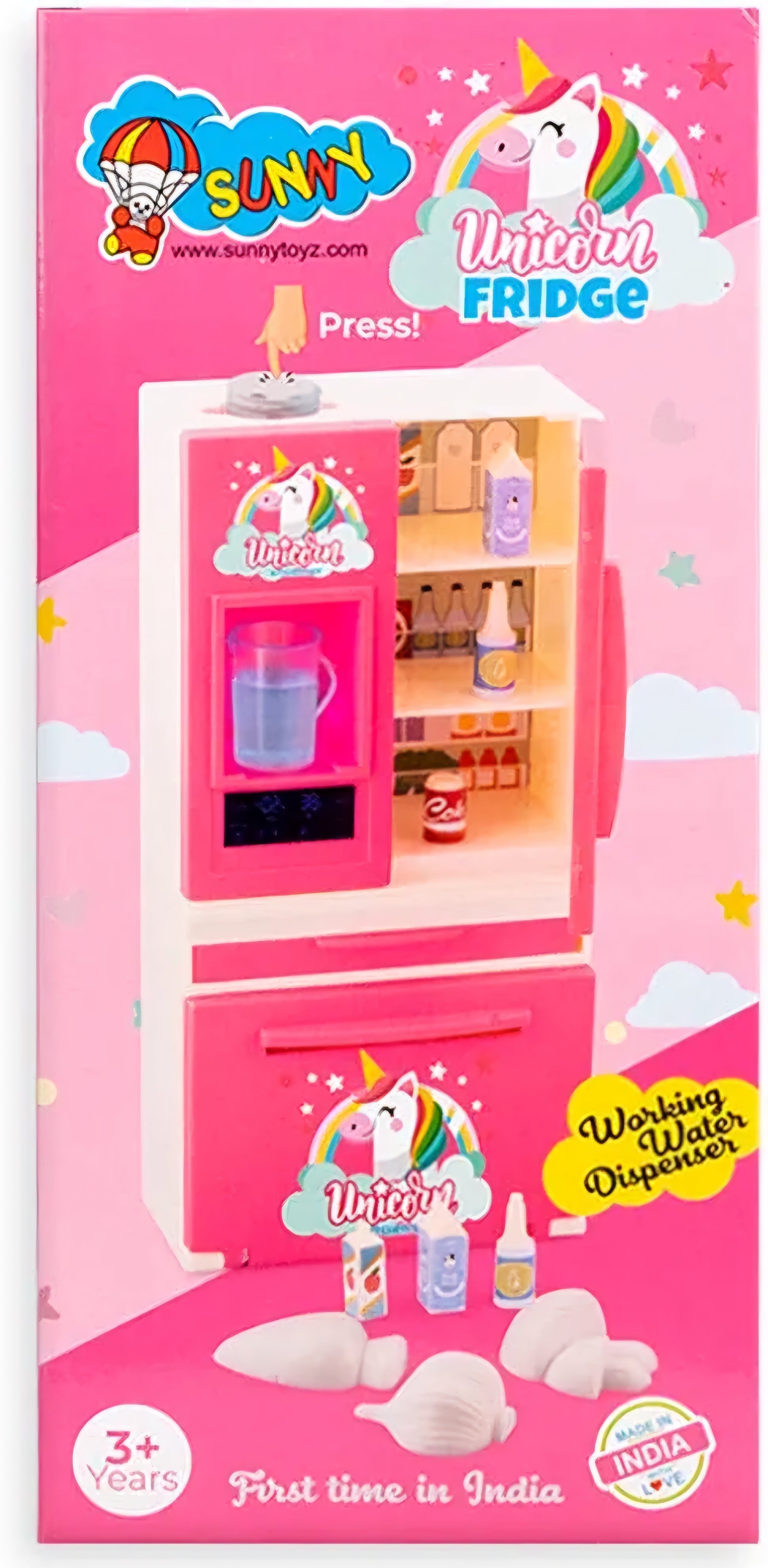 Unicorn Edition Double Door Miniature Role Play Refrigerator with Working Water Dispenser