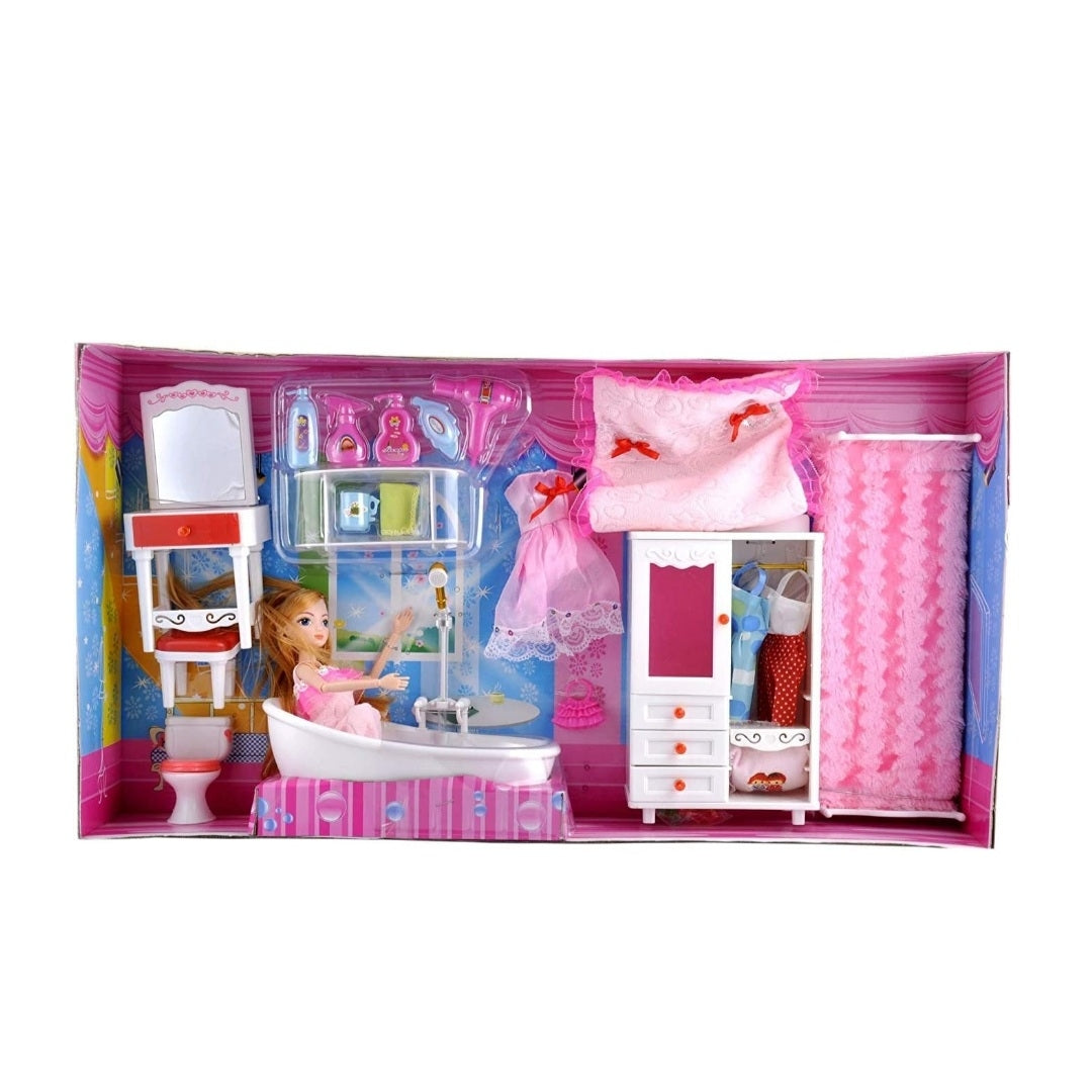 2 DOLLS WITH COMPELET ROOM SET