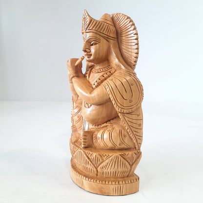 Wooden Krishna Figure Sitting Super Fine