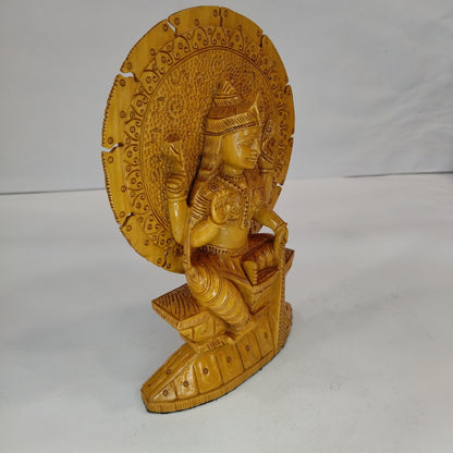 Wooden Figure Sitting W/Prabha Round