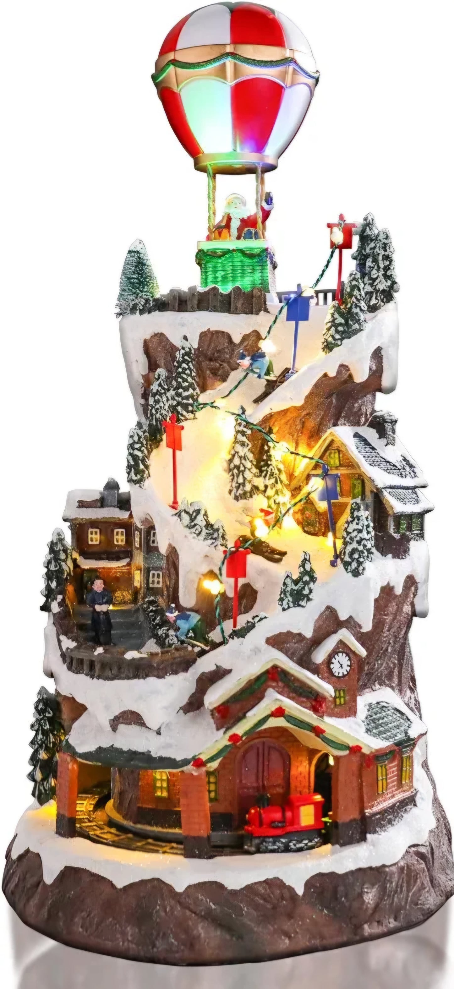 Christmas Village House Collectible Buildings with Santa and Balloon Lighted Christmas House with Christmas Music Battery Operated and Adapter Operated