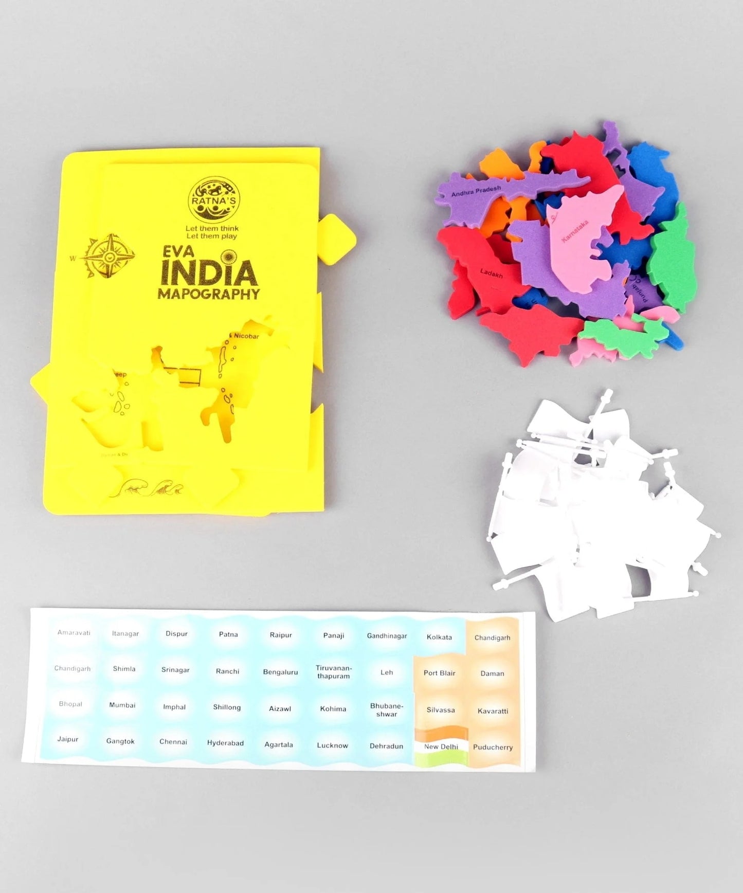 Unique fun and exciting puzzle to help children learn the States of India Union Territories and their CapitalsIndia Mapography with Flags 27 Pieces