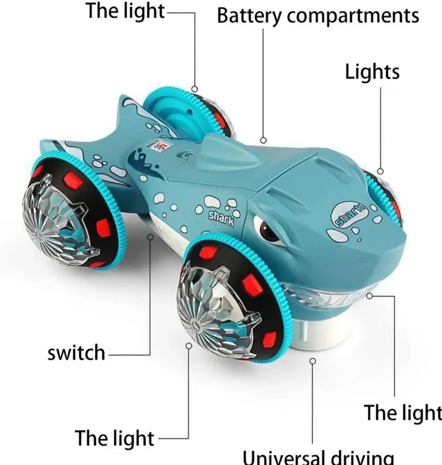 New Electric Shark Car Toy 360 Degree Rotation with Wheels Universal Sound Light Shark Cars Toys for boy Kids