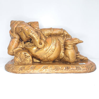 Paper Mache Ganesh Resting in Golden Orange Finish idol