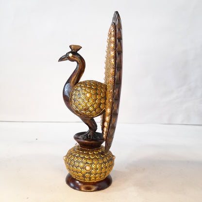 Wooden Peacock W/Gold Chitton Work Oxod.