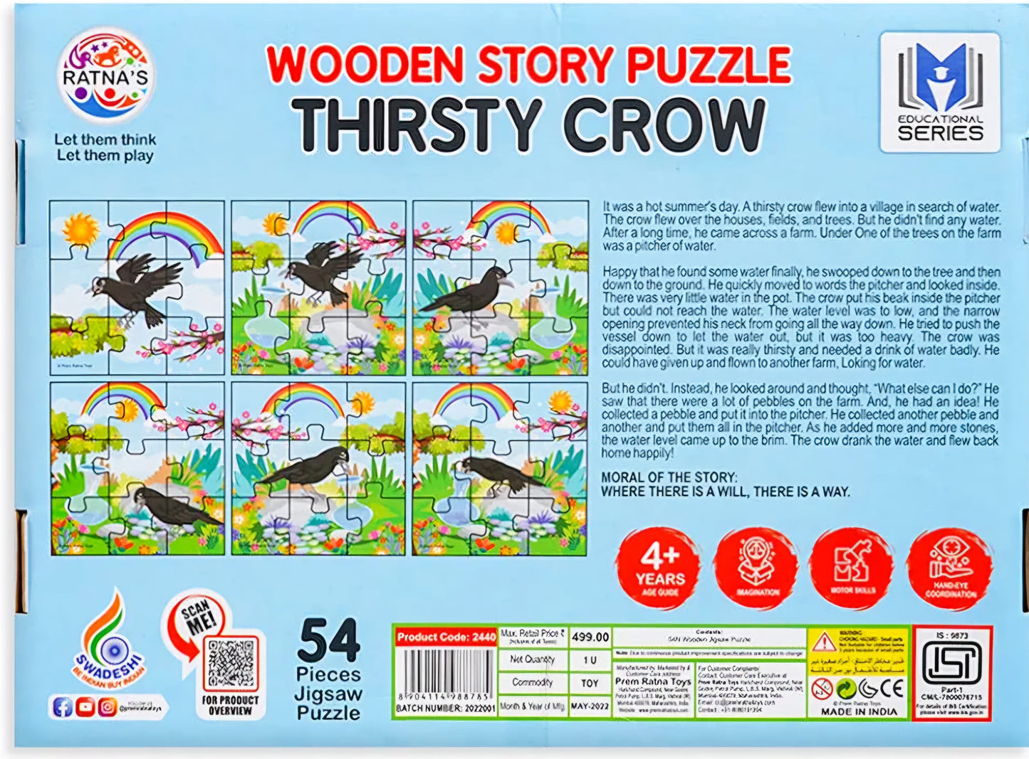 Wooden Jigsaw Story Puzzle Thirsty Crow for Kids 54 Pieces Puzzle for Kids