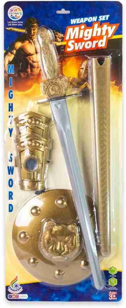 Mighty Sword Set with Guards for Kids 1 Sword 55 cm 1 Sword Cover Waist Belt 2 Arm Guards and 1 Guard Gold