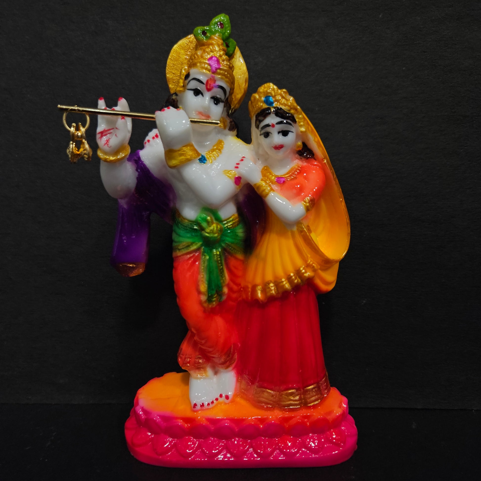 Lord Krishna with radha playing flute in standing posture for Home Pooja