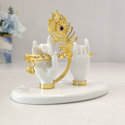 White and gold Krishna ji hands showpiece 3 inch