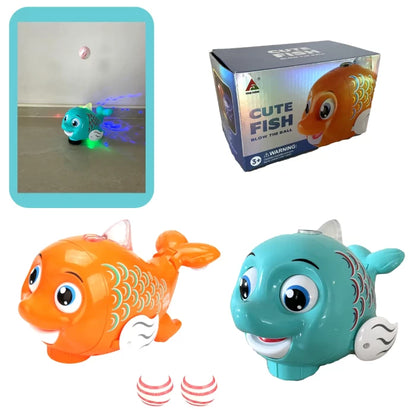 Cute Dancing Fish Blow The Ball Flashing Colourful Lights Musical Fish Toy Blowing Ball Toys for Babies Boys & Girls