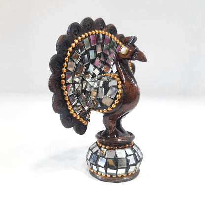 Wooden Peacock W/Mirror Work Oxod