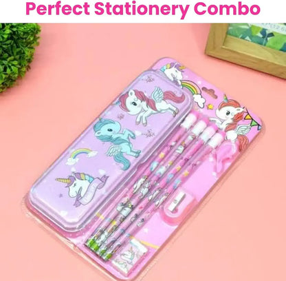 Unicorn Stationery Set for Kids, Cute Unicorn Gift Pack with Pencil Box Sharpener Eraser, Unicorn Stationery, School Stationery Kit,Gift Items for Girls