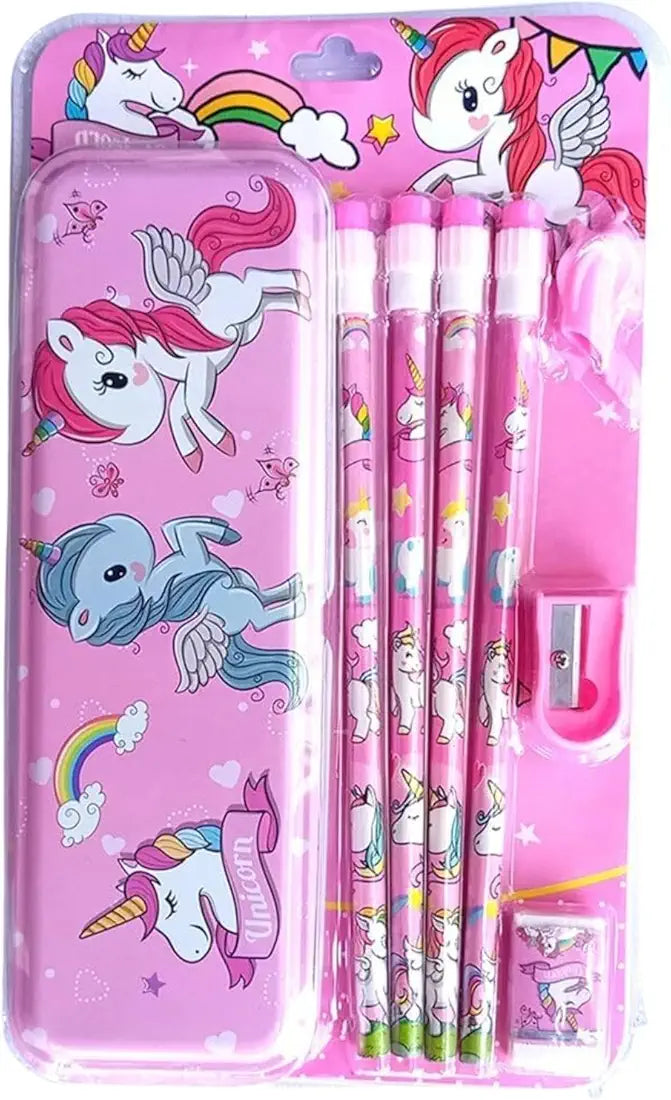 Unicorn Stationery Set for Kids, Cute Unicorn Gift Pack with Pencil Box Sharpener Eraser, Unicorn Stationery, School Stationery Kit,Gift Items for Girls