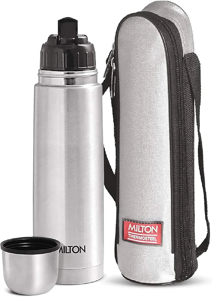 Milton Flip Lid 500 Thermosteel Vacuum Insulated Double Walled Flask with Drinking Cup lid & Jacket,500 ml Water Bottle,24 Hours Hot & Cold,Easy to Carry,Easy Grip,Rust Proof,Tea,Travel Bottle,Silver