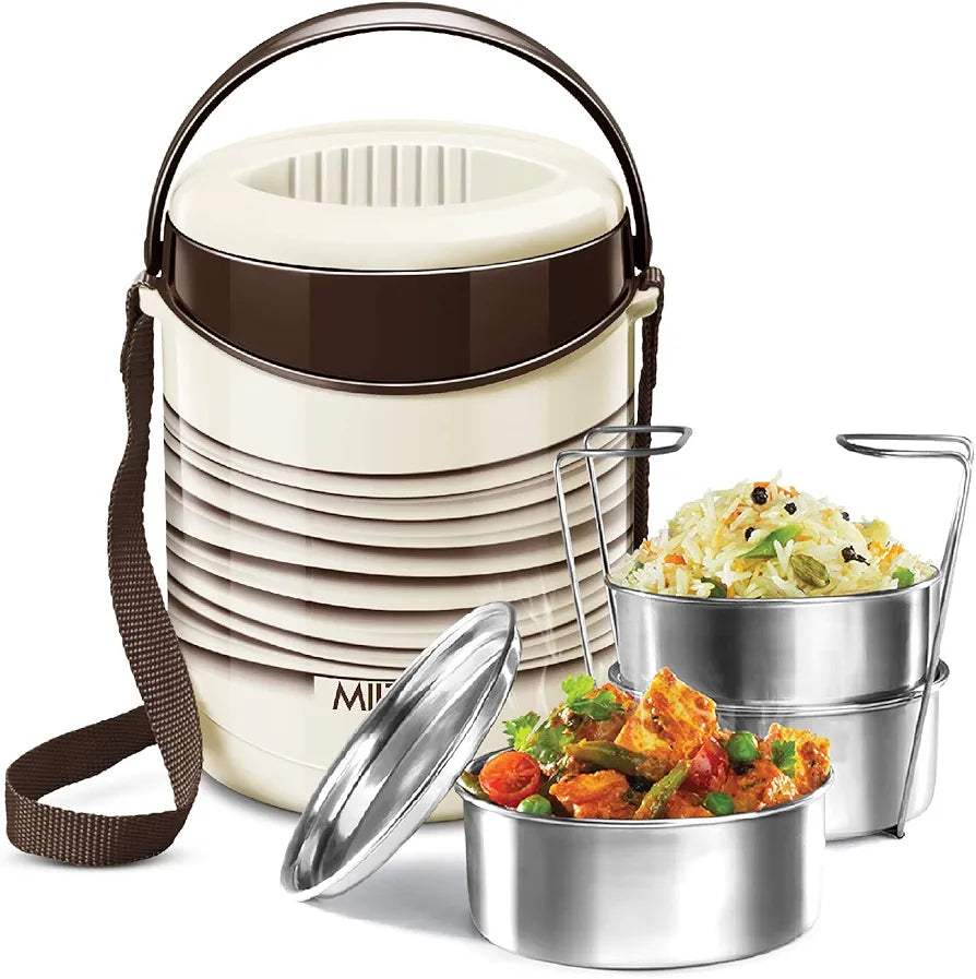 Milton New Econa 3 Stainless Steel thermoware Insulated Tiffin Box, Set of 3 bpa free easy to Carry lunch box