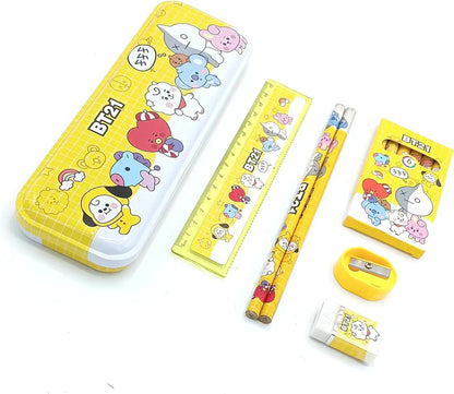 Cartoon character themed Stationery kit set for kids Metal box,Pencils,Sharpener,Eraser,Scale, Crayon Birthday Return Gifts