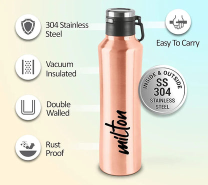 Milton Gulp 600 Thermosteel 24 Hours Hot or Cold Water Bottle, 575 ml,with double walled easy to Carry Vacuum Insulated rust proof Rose Gold Water Bottle