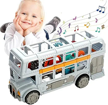 Light and Music Bus Toy Vehicle Kids Electric Bus Gear Vintage Double Decker Bus 360 Degree Rotation Gear Simulation Mechanical Bus Sound and Light Toys for Kids Boys and Girls