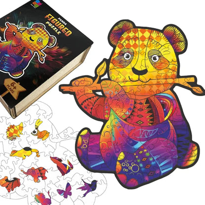 Wooden Figured Puzzle Play Together Puzzle for All Ages 9 Artistic Designs with Unique Animal Figured Pieces Premium Box Wood A4 Size Puzzles For Kids