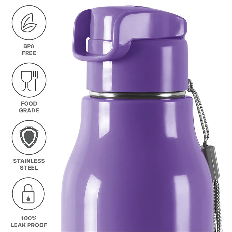 Milton Steel Sprint 900 Insulated Inner Stainless Steel Water Bottle Purple Hot or Cold Easy Grip Leak Proof School, Office ,Gym ,Hiking ,Treking ,Travel Bottle