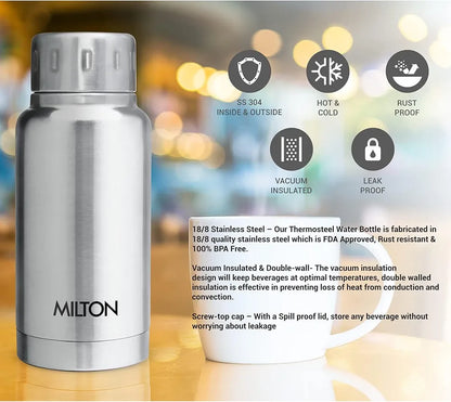 Milton Elfin 160, Double Wall Vacuum Insulated Water Bottle, 160ml Hot & Cold Water Bottle,Stainless Steel, Compact Flask, Durable Body,Leak Proof Easily Water Bottle