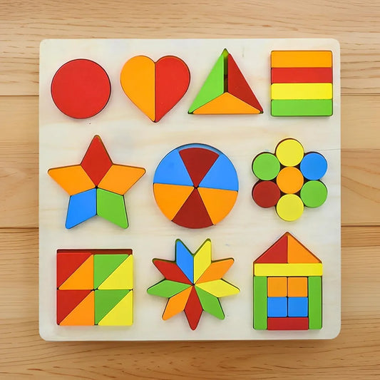 Wooden Shapes Puzzle Learning Toy Montessori Brain Teaser Puzzle Board with Geometric Shapes Interactive Game Educational Toys for Kids