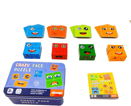 Face Changing Cube Building Blocks Puzzle Wooden Rubiks Cube Face Expression Toy Educational Face Matching Family Board Game For Kids Brain Development