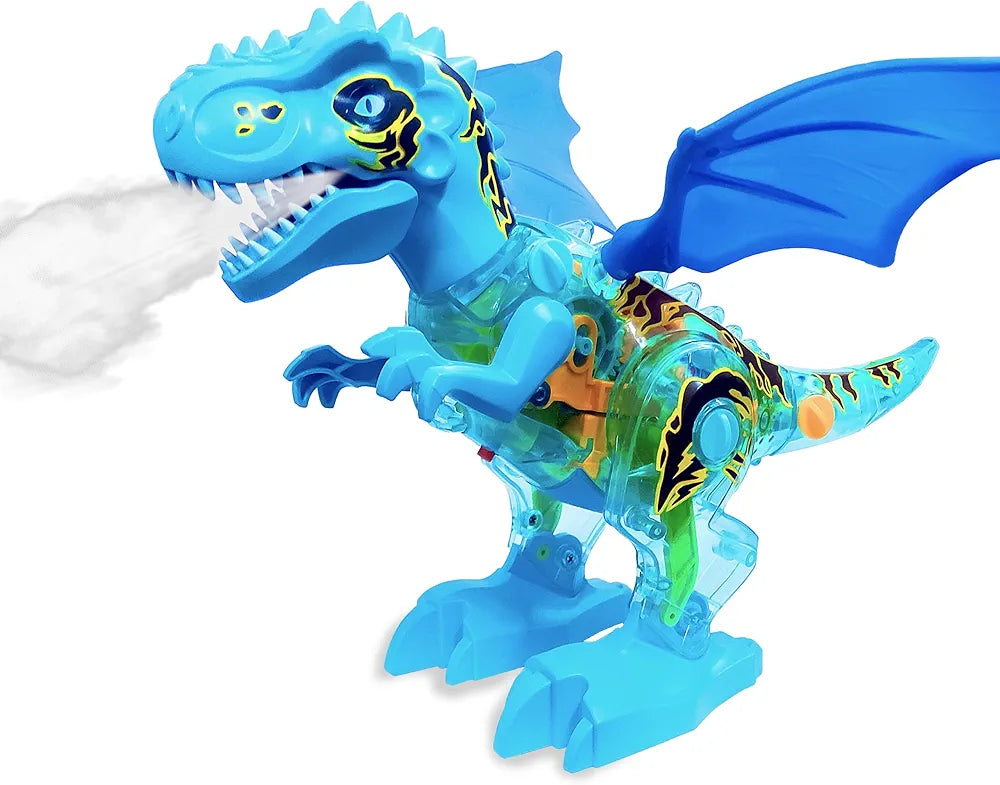 Transparent Gear Dinosaur Toy for Kids with 3D Lights Roaring Sound and Mist Spraying Feature Automatic Movable Joints Color