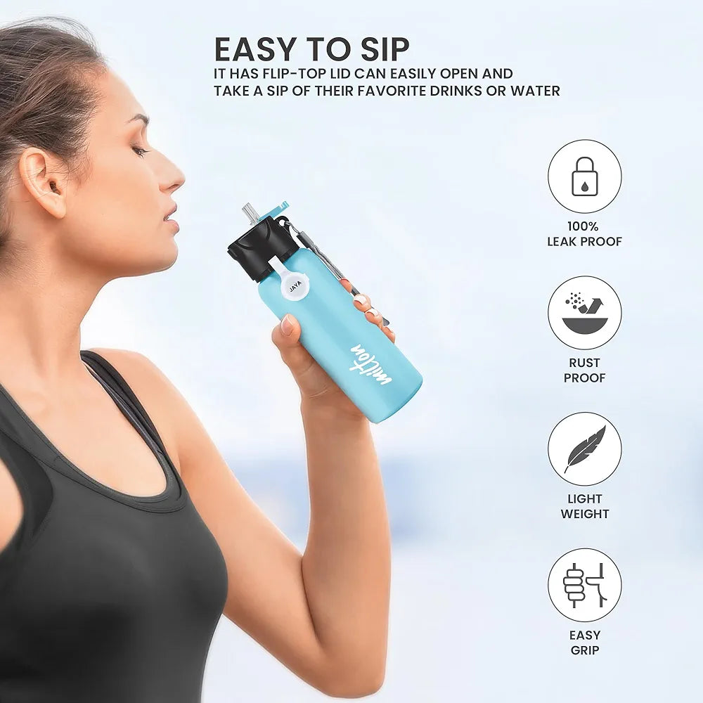 MILTON Sipstar 750 Stainless Steel Water Bottle with Sipper Lid, 690 ml Water Bottles, Single Walled, Leak-Proof, Rust-Free Steel Bottle, Easy Grip, Easy to Carry, Travel Bottle, Light Blue