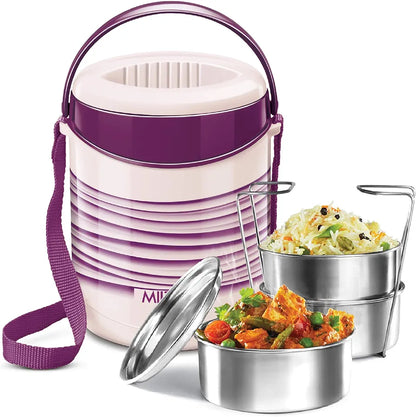 MILTON New Econa 2 Stainless Steel Thermoware Insulated Tiffin Box, Set of 3, Royal Pink