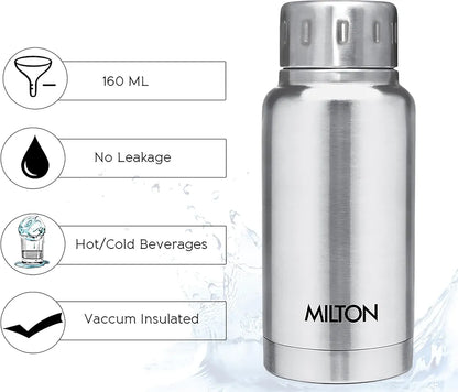 Milton Elfin 160, Double Wall Vacuum Insulated Water Bottle, 160ml Hot & Cold Water Bottle,Stainless Steel, Compact Flask, Durable Body,Leak Proof Easily Water Bottle