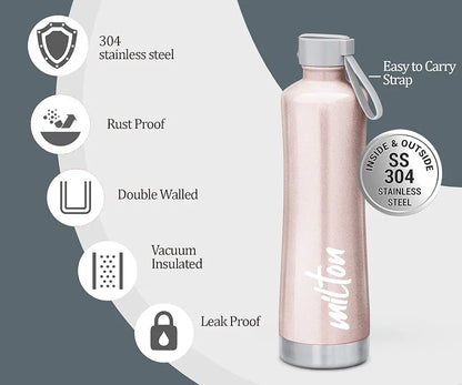 Milton New Tiara 900 Stainless Steel 24 Hours Hot and Cold Water Bottle, 750 ml, Rose Gold Vacuum Insulated double walled easy grip Leak Proof Water bottle