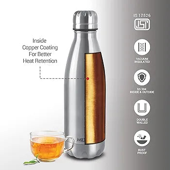 Milton Duo DLX 750 Thermosteel Bottle, 700 ml Water Bottles, 24 Hours Hot and Cold, Easy to Carry, Easy Grip, Rust Proof, Tea, Coffee, Office, Travel Bottle, Silver